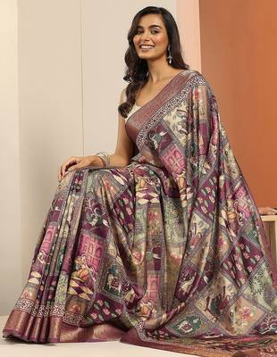 mauve printed saree with unstitched blouse piece 1