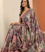 mauve printed saree with unstitched blouse piece