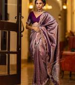 purple woven design banarasi saree with unstitched blouse piece