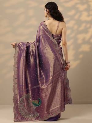 purple woven design banarasi saree with unstitched blouse piece 3