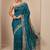 teal floral zari embroidered saree with zari embellished border and a blouse piece
