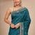teal floral zari embroidered saree with zari embellished border and a blouse piece
