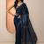 blue embellished organza saree with unstitched blouse piece