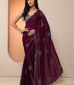 purple embellished organza saree with unstitched blouse piece