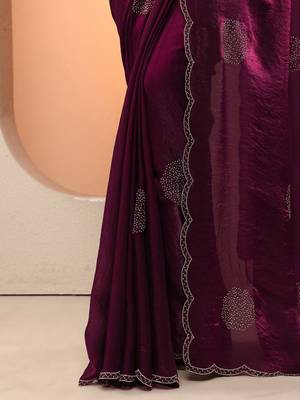 purple embellished organza saree with unstitched blouse piece 5