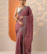 pink embroidered organza saree with unstitched blouse piece