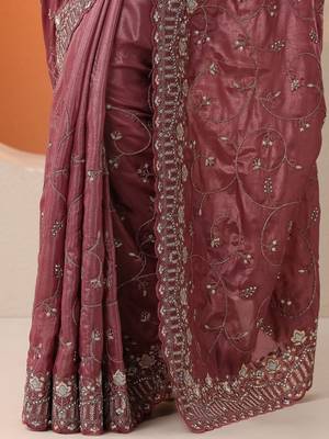pink embroidered organza saree with unstitched blouse piece 2