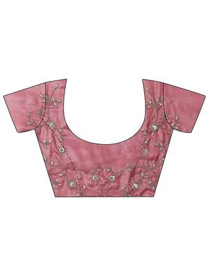 pink embroidered organza saree with unstitched blouse piece 3
