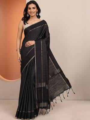 black embellished saree with unstitched blouse piece 1