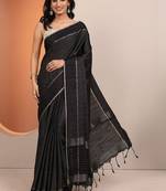 black embellished saree with unstitched blouse piece