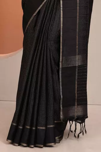 black embellished saree with unstitched blouse piece