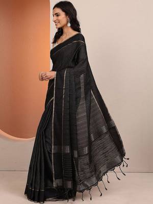 black embellished saree with unstitched blouse piece 4