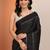 black embellished saree with unstitched blouse piece