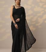 black embroidered georgette sarees with unstitched blouse piece