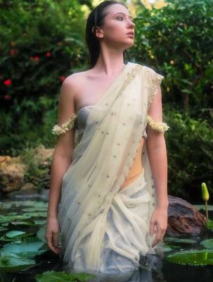 off white embroidered georgette saree with unstitched blouse piece 2