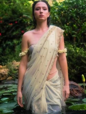 off white embroidered georgette saree with unstitched blouse piece 3