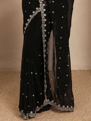 black embroidered georgette saree with unstitched blouse piece 2