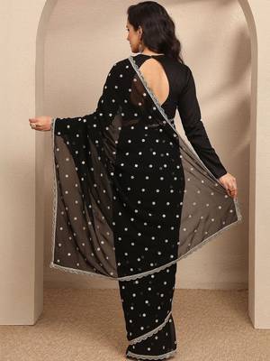 black embroidered georgette saree with unstitched blouse piece 5