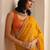 yellow printed saree with unstitched blouse piece