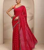 red floral printed saree with unstitched blouse piece