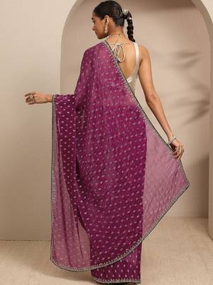 purple floral motif printed saree with embellished border and a blouse piece 2