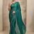 Teal blue floral printed saree with unstitched blouse piece