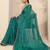 Teal blue floral printed saree with unstitched blouse piece