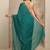 Teal blue floral printed saree with unstitched blouse piece
