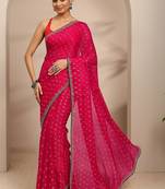 floral motif printed saree with embellished border and a blouse piece