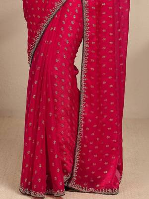 floral motif printed saree with embellished border and a blouse piece 2