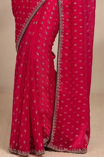 floral motif printed saree with embellished border and a blouse piece