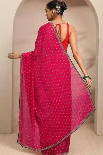 floral motif printed saree with embellished border and a blouse piece