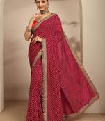 maroon chevron printed saree with unstitched blouse piece