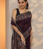 purple solid saree with unstitched blouse piece