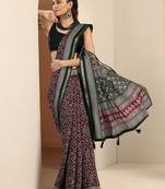 Pink maroon printed saree with unstitched blouse piece