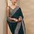 blue ethnic motifs embroidered silk blend heavy work saree