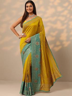 yellow embellished saree with unstitched blouse piece 1