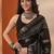 black printed saree with unstitched blouse piece