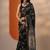 black printed saree with unstitched blouse piece