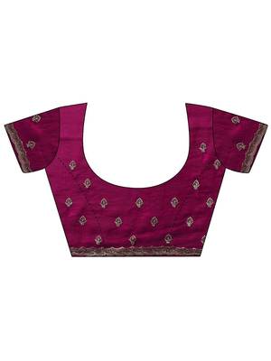 purple embroidered organza saree with unstitched blouse piece 5