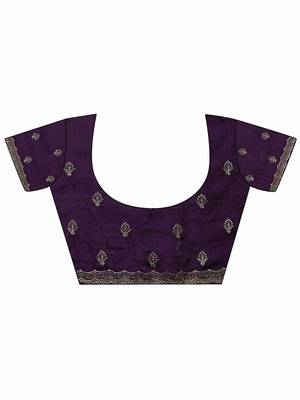 purple embroidered organza saree with unstitched blouse piece 4
