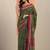 green printed saree with unstitched blouse piece