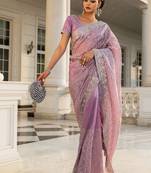 lavender embellished zari heavy work saree