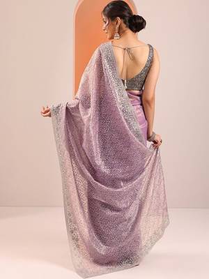 lavender embellished zari heavy work saree 3