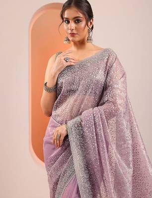 lavender embellished zari heavy work saree 4