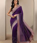 purple embellished saree with unstitched blouse piece