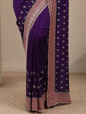 purple embellished saree with unstitched blouse piece 2