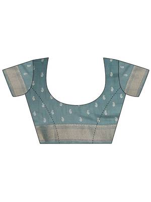 blue ethnic motifs printed saree with unstiched blouse piece 2