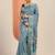 blue ethnic motifs printed saree with unstiched blouse piece