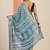 blue ethnic motifs printed saree with unstiched blouse piece